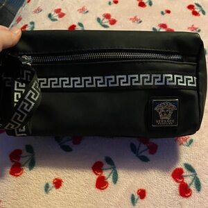 Versace Black Toiletry Bag with Silver Accents